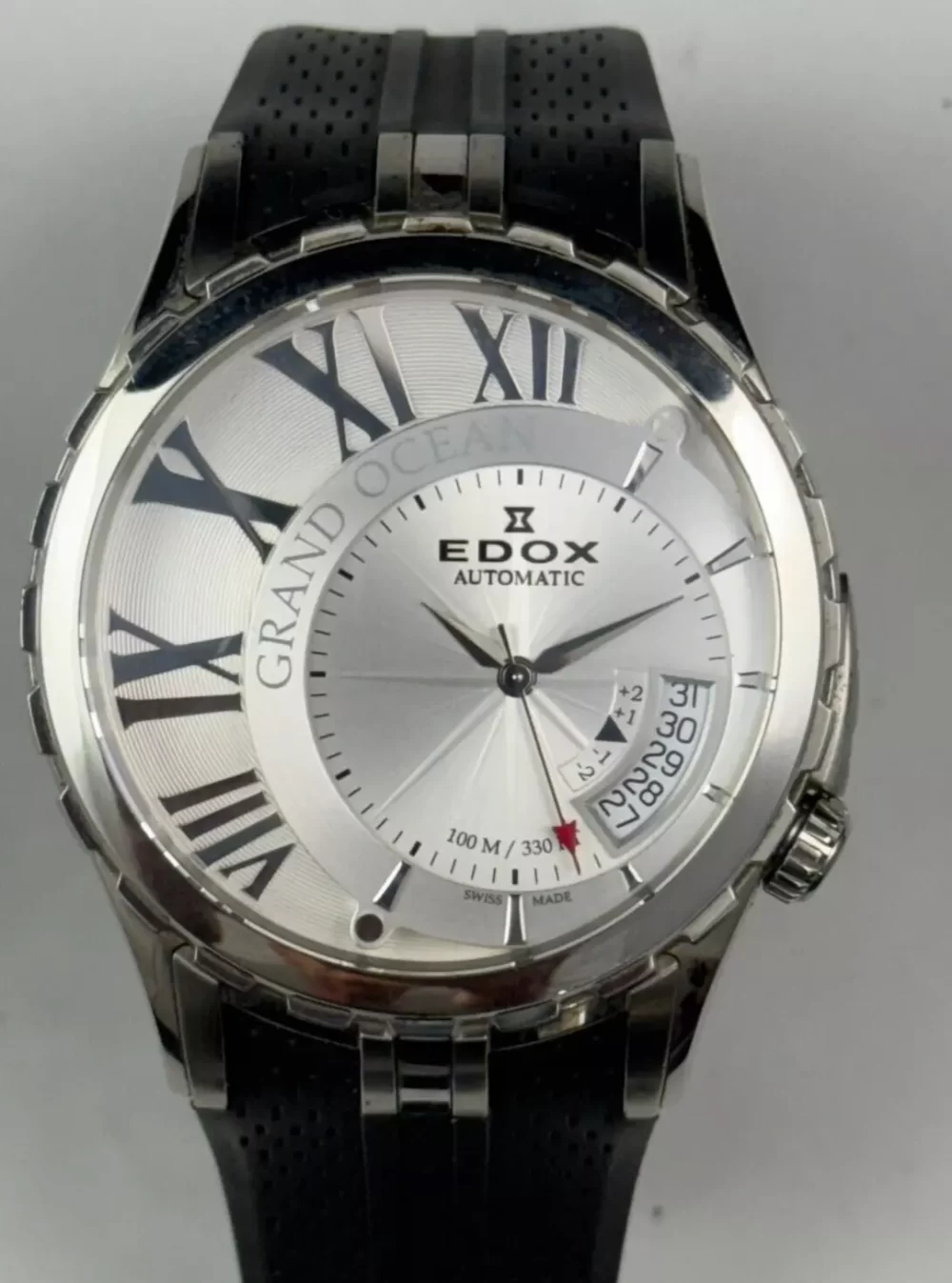 Edox Grand Ocean Automatic Swiss 46mm Ivory Face Watch Box Paper US Seller 82007